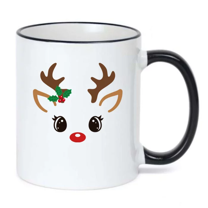 Cute Reindeer Face Christmas Black Color Changing Mug