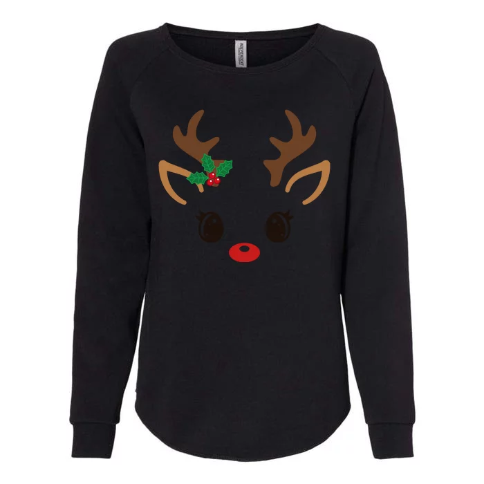 Cute Reindeer Face Christmas Womens California Wash Sweatshirt