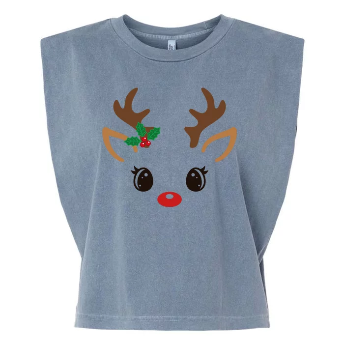 Cute Reindeer Face Christmas Garment-Dyed Women's Muscle Tee