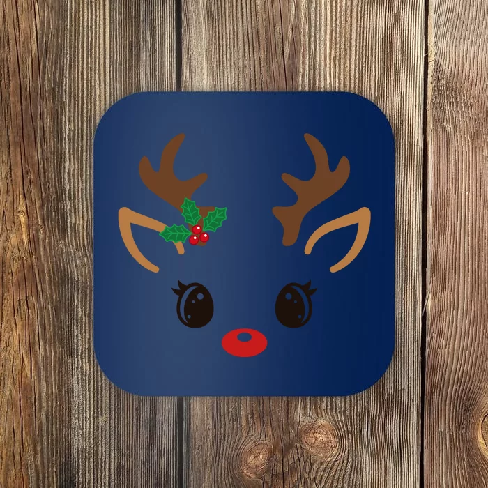 Cute Reindeer Face Christmas Coaster