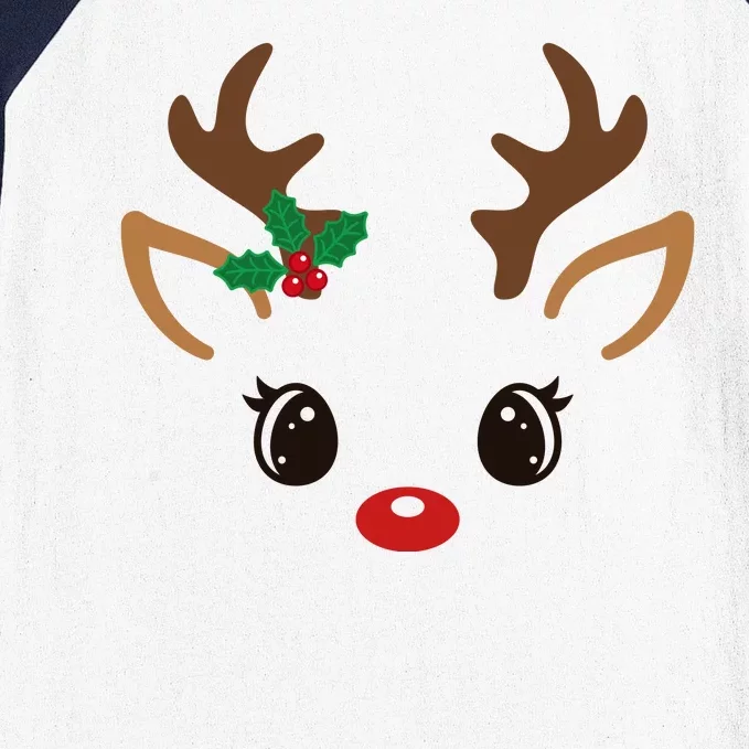 Cute Reindeer Face Christmas Baseball Sleeve Shirt