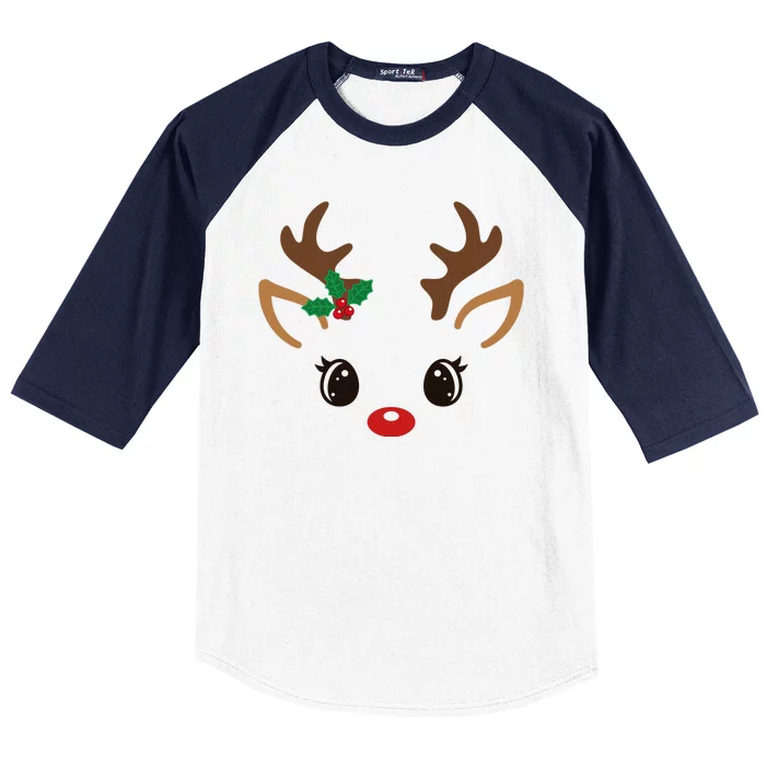 Cute Reindeer Face Christmas Baseball Sleeve Shirt