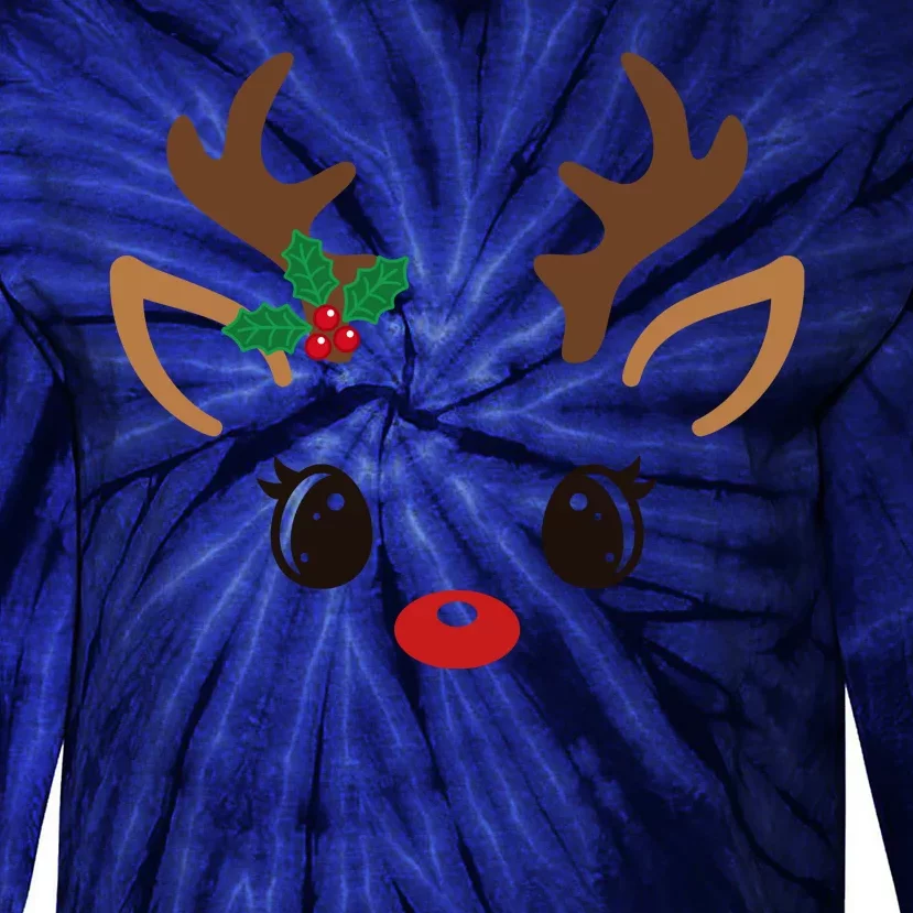 Cute Reindeer Face Christmas Tie-Dye Long Sleeve Shirt