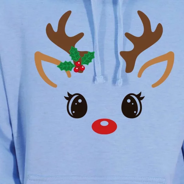 Cute Reindeer Face Christmas Unisex Surf Hoodie