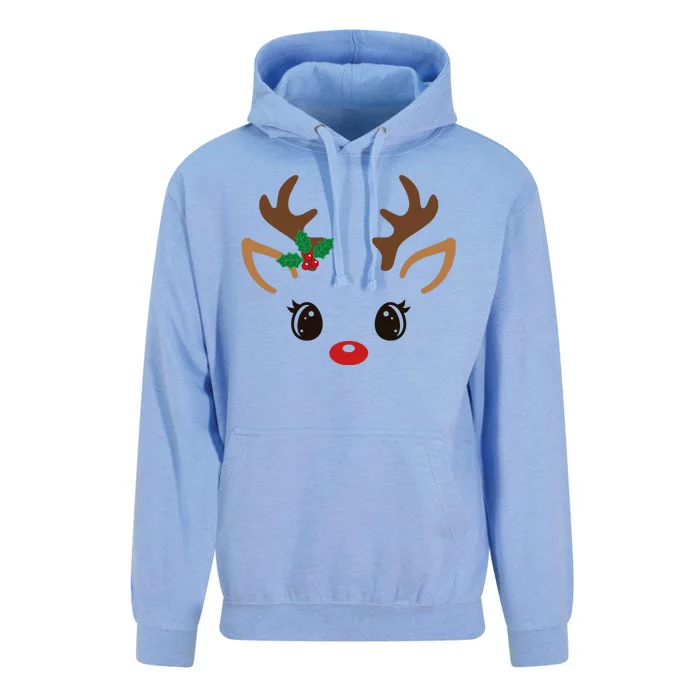 Cute Reindeer Face Christmas Unisex Surf Hoodie