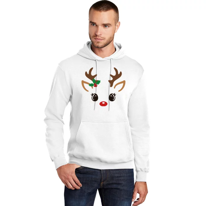 Cute Reindeer Face Christmas Hoodie