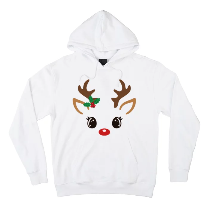 Cute Reindeer Face Christmas Hoodie