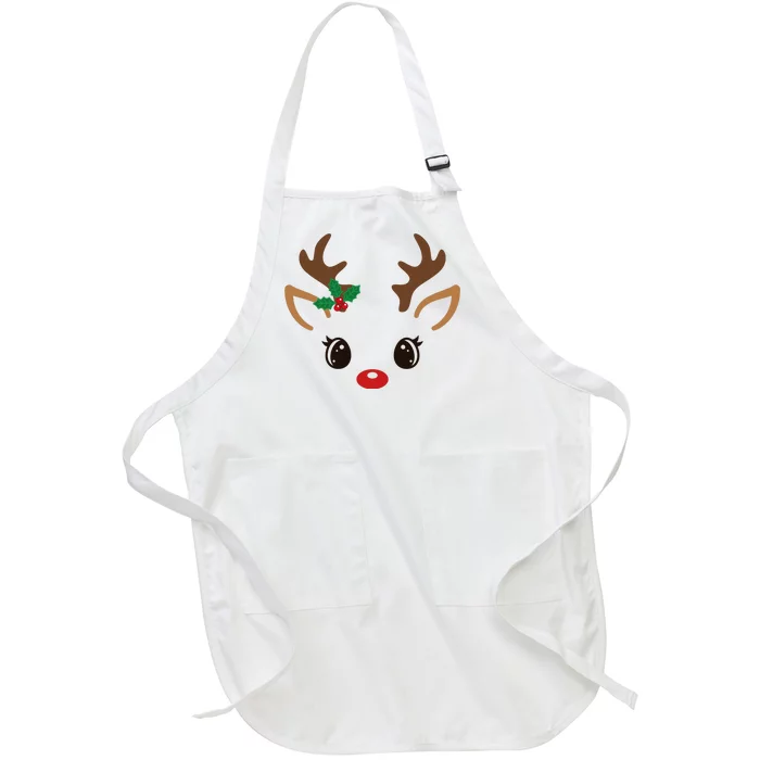 Cute Reindeer Face Christmas Full-Length Apron With Pocket