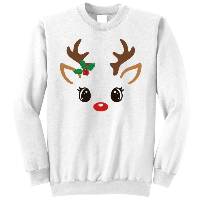 Cute Reindeer Face Christmas Sweatshirt