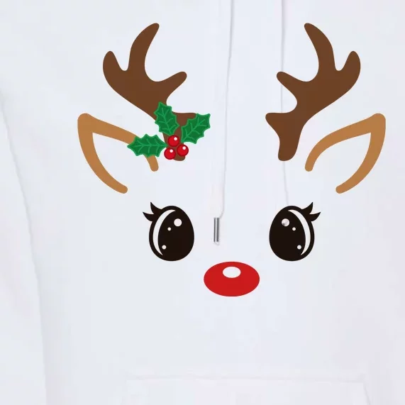 Cute Reindeer Face Christmas Premium Hoodie