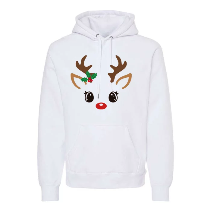 Cute Reindeer Face Christmas Premium Hoodie