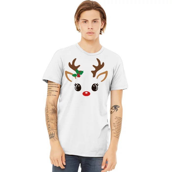 Cute Reindeer Face Christmas Premium T-Shirt