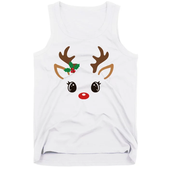 Cute Reindeer Face Christmas Tank Top