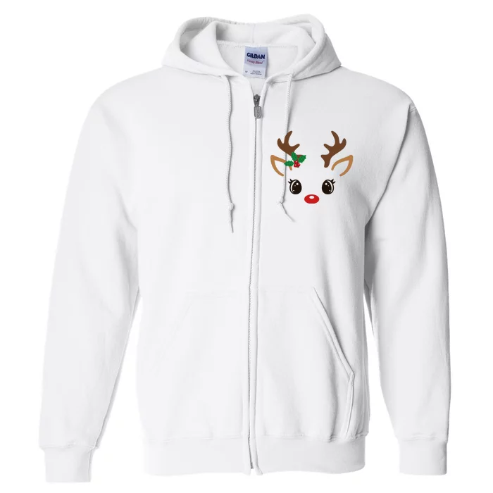 Cute Reindeer Face Christmas Full Zip Hoodie