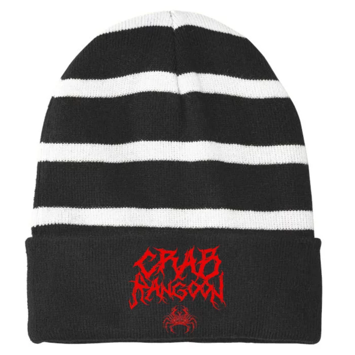 Crab Rangoon Funny Chinese Food Heavy Metal Band Goth Striped Beanie with Solid Band