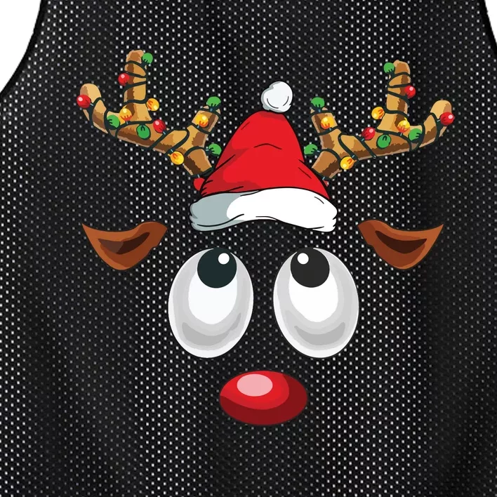 Christmas Reindeer Face Santa Hat Xmas Lights Mesh Reversible Basketball Jersey Tank