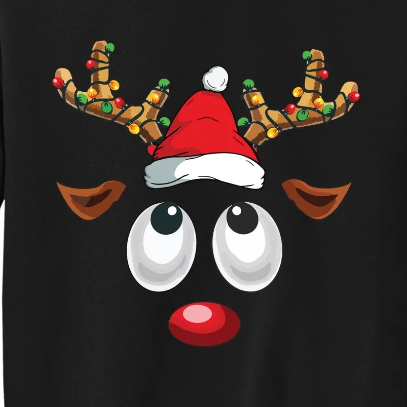 Christmas Reindeer Face Santa Hat Xmas Lights Tall Sweatshirt