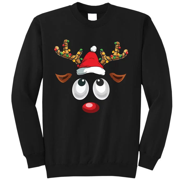 Christmas Reindeer Face Santa Hat Xmas Lights Tall Sweatshirt