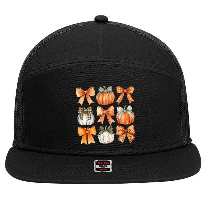 Coquette Retro Fall Pumpkin Bow Autumn Pumpkin 7 Panel Mesh Trucker Snapback Hat