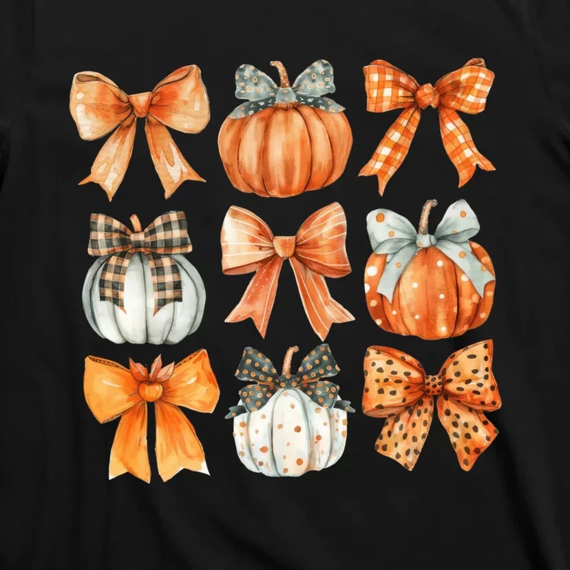 Coquette Retro Fall Pumpkin Bow Autumn Pumpkin T-Shirt