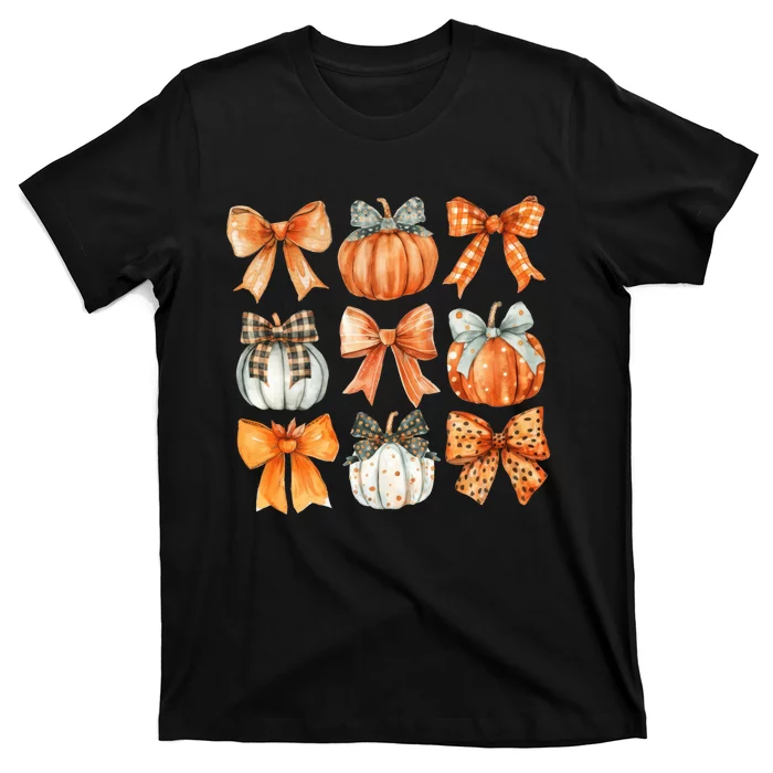 Coquette Retro Fall Pumpkin Bow Autumn Pumpkin T-Shirt