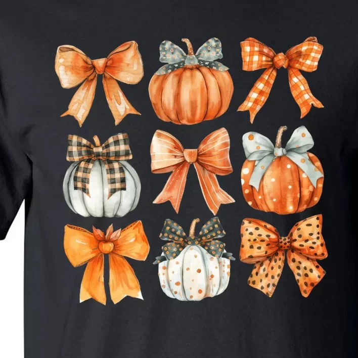 Coquette Retro Fall Pumpkin Bow Autumn Pumpkin Tall T-Shirt