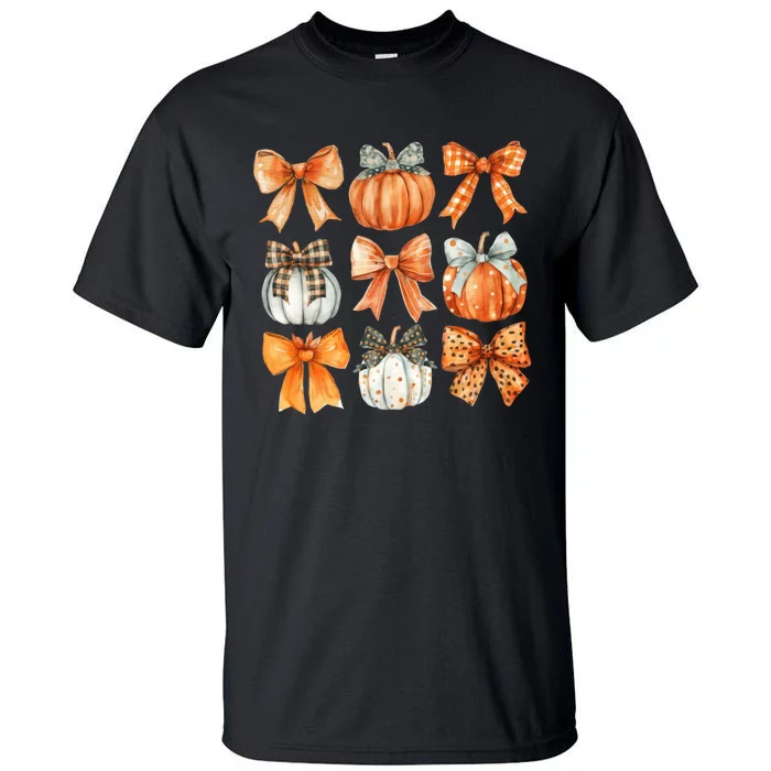 Coquette Retro Fall Pumpkin Bow Autumn Pumpkin Tall T-Shirt