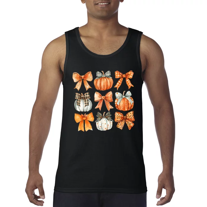 Coquette Retro Fall Pumpkin Bow Autumn Pumpkin Tank Top