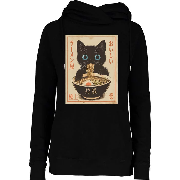 Cat Ramen Funny Japanese Graphic Kawaii Anime Vintage Womens Funnel Neck Pullover Hood