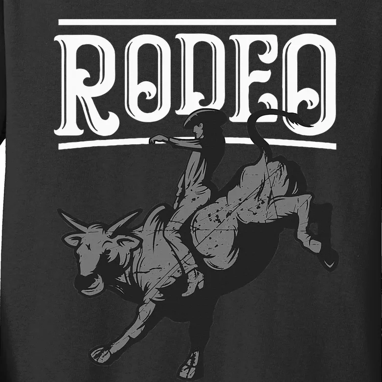 Cool Rodeo Funny Bull Rider Cowboy Cattle Ride Lover Outfit Kids Long Sleeve Shirt