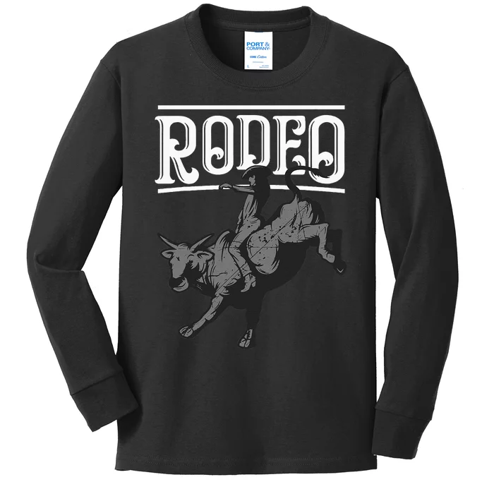 Cool Rodeo Funny Bull Rider Cowboy Cattle Ride Lover Outfit Kids Long Sleeve Shirt