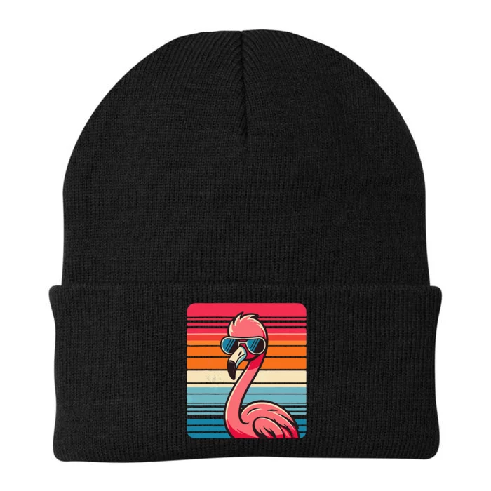 Cool Retro Flamingo In Sunglasses 70s 80s 90s Funny Flamingo Knit Cap Winter Beanie