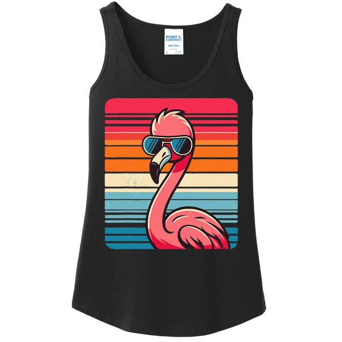 Cool Retro Flamingo In Sunglasses 70s 80s 90s Funny Flamingo Ladies Essential Tank