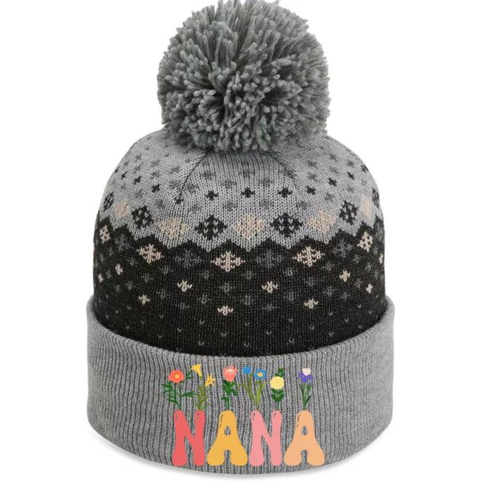 Cute Retro Floral Nana The Baniff Cuffed Pom Beanie