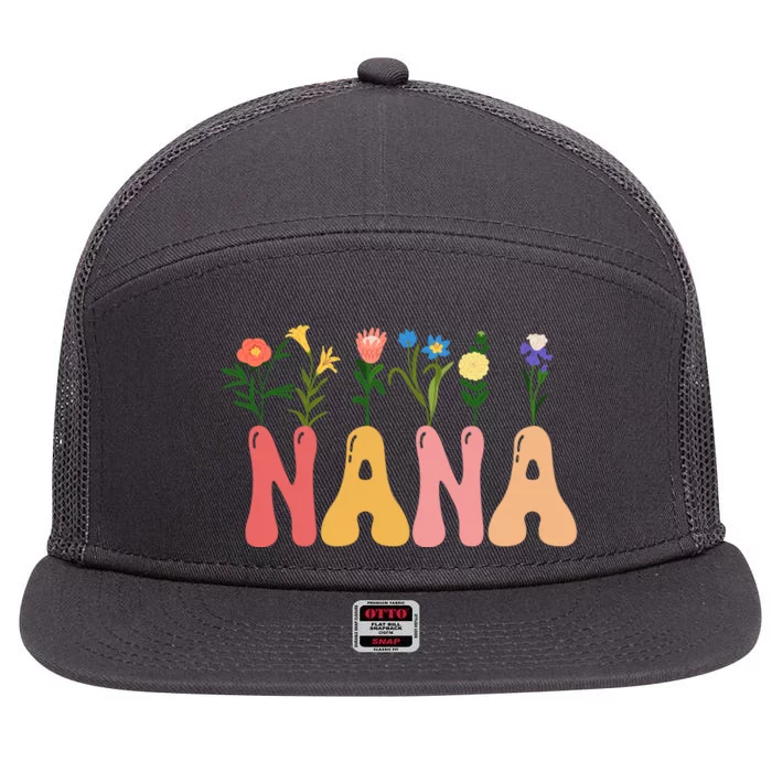 Cute Retro Floral Nana 7 Panel Mesh Trucker Snapback Hat