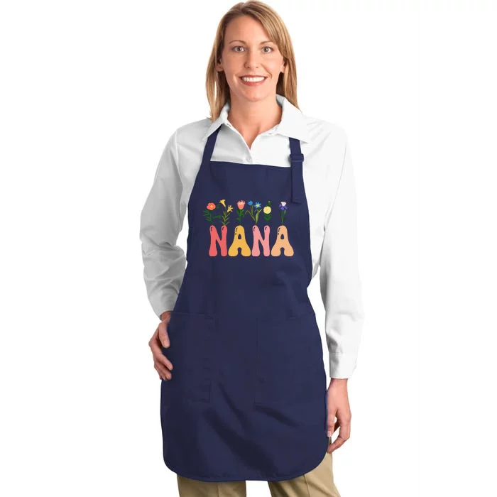 Cute Retro Floral Nana Full-Length Apron With Pocket