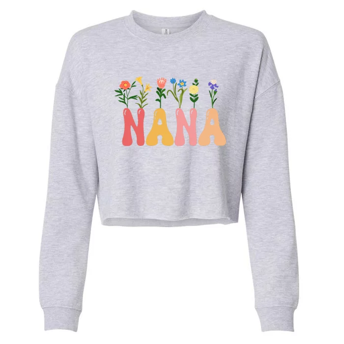 Cute Retro Floral Nana Cropped Pullover Crew