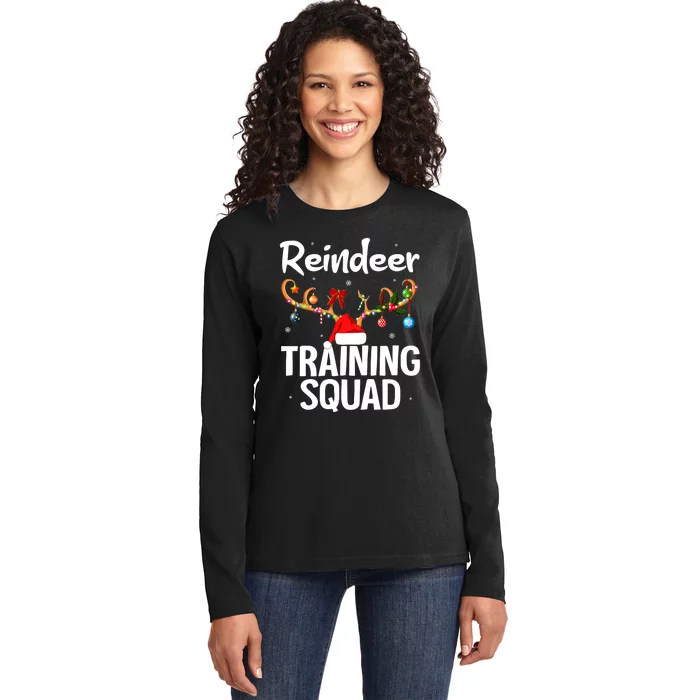 Christmas Running Funny Reindeer Training Squad Team Family Ladies Long Sleeve Shirt