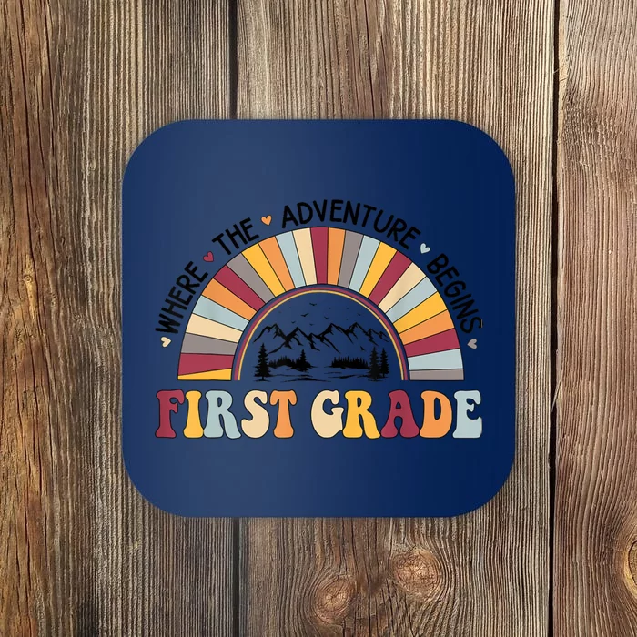 Cute Rainbow First Grade Where The Adventure Begins Coaster