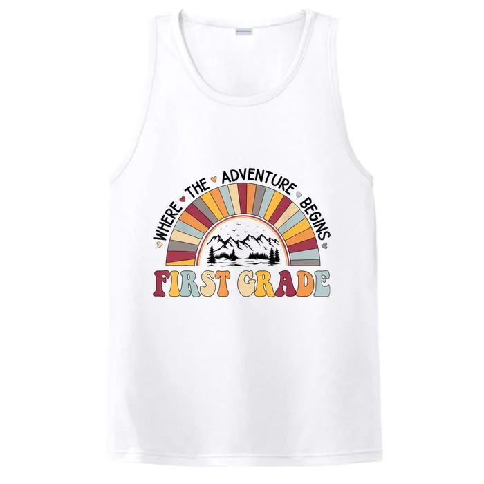 Cute Rainbow First Grade Where The Adventure Begins Performance Tank