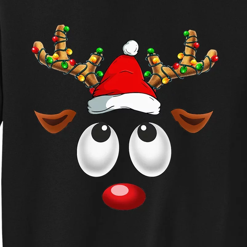 Christmas Reindeer Face Santa Hat Xmas Lights Sweatshirt