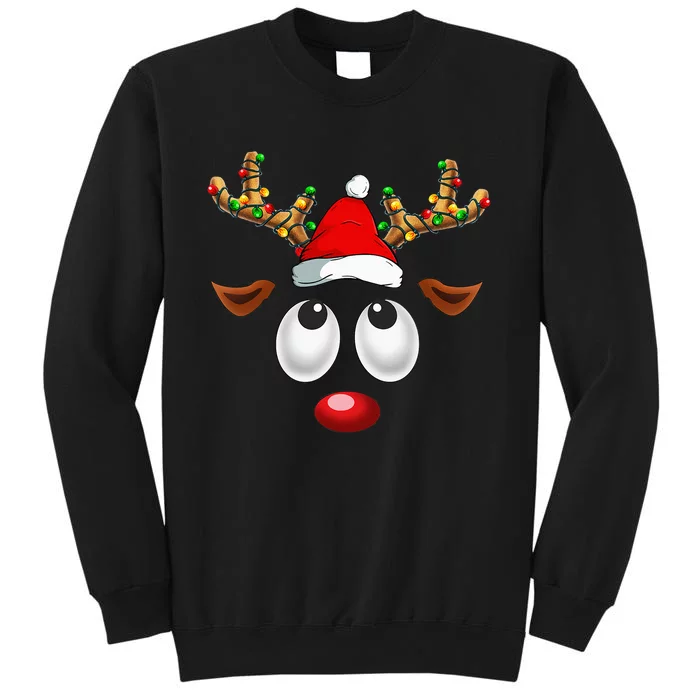 Christmas Reindeer Face Santa Hat Xmas Lights Tall Sweatshirt