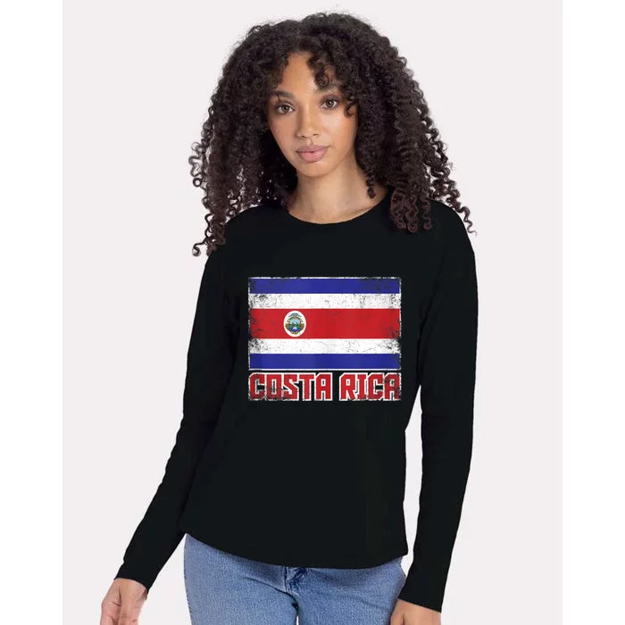 Costa Rica Flag Vintage Retro Country Costa Rican Womens Cotton Relaxed Long Sleeve T-Shirt