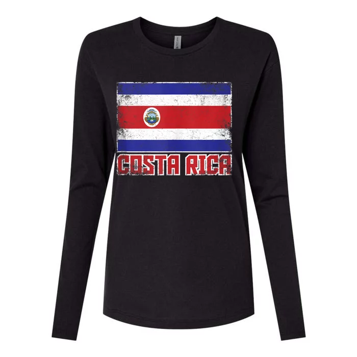 Costa Rica Flag Vintage Retro Country Costa Rican Womens Cotton Relaxed Long Sleeve T-Shirt