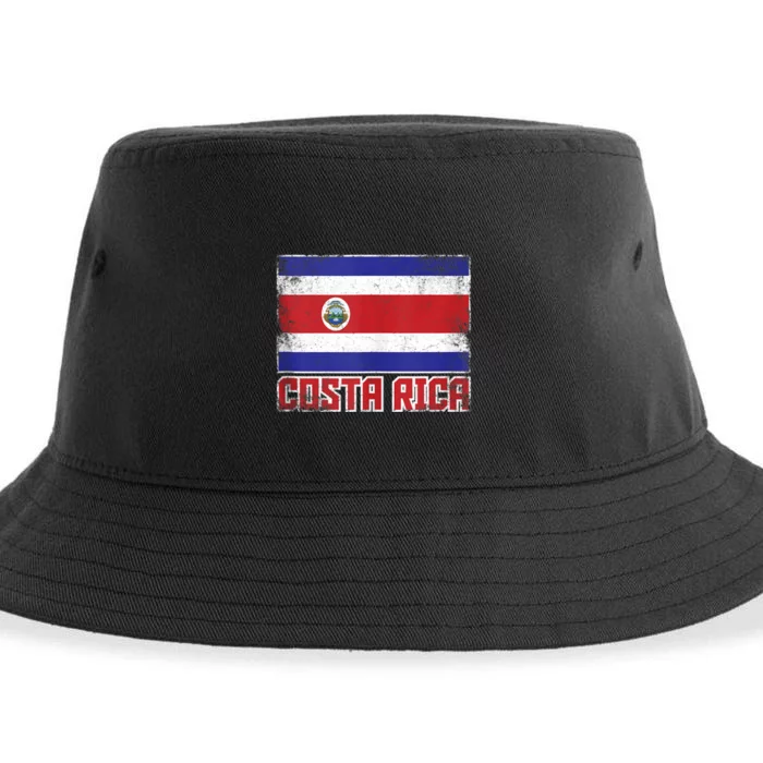 Costa Rica Flag Vintage Retro Country Costa Rican Sustainable Bucket Hat