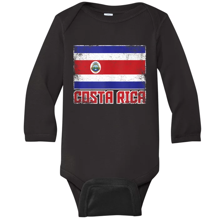 Costa Rica Flag Vintage Retro Country Costa Rican Baby Long Sleeve Bodysuit