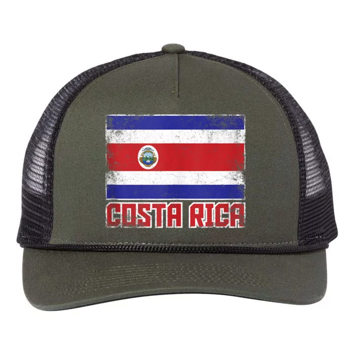 Costa Rica Flag Vintage Retro Country Costa Rican Retro Rope Trucker Hat Cap