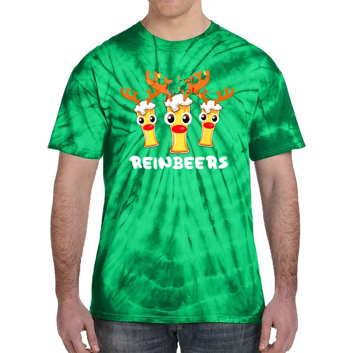 Christmas Reinbeers Funny Reindeer Beer Drinking Xmas Pajama Gift Tie-Dye T-Shirt