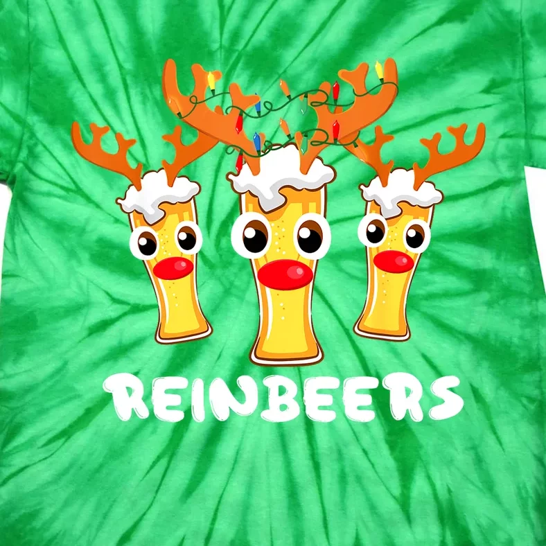 Christmas Reinbeers Funny Reindeer Beer Drinking Xmas Pajama Gift Tie-Dye T-Shirt