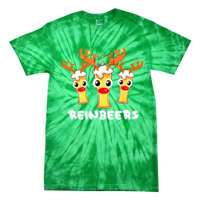 Christmas Reinbeers Funny Reindeer Beer Drinking Xmas Pajama Gift Tie-Dye T-Shirt